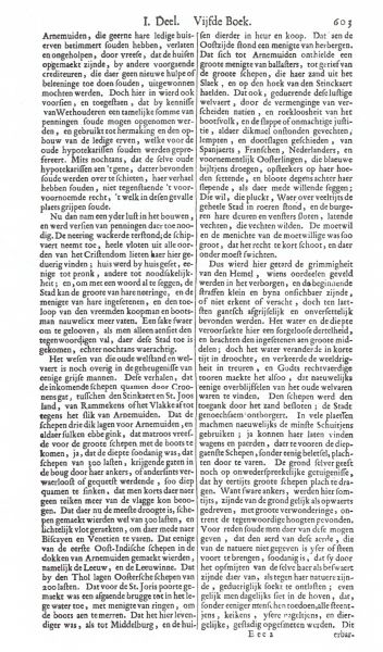 Een afdruk van pagina 603 over de vroegere geschiedenis van Arnemuiden uit de Cronyk van Mattheus Smallegange.