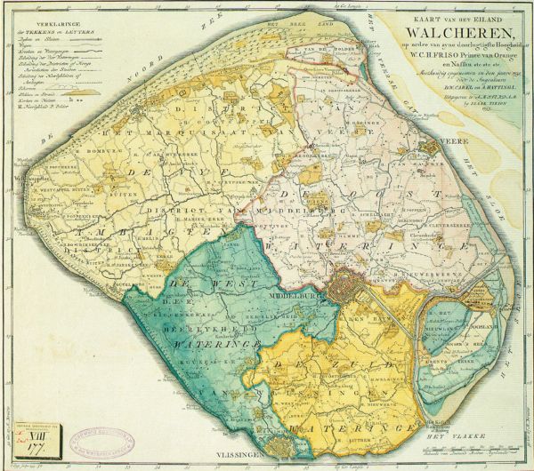 De kaart van Hattinga van Walcheren in 1753.