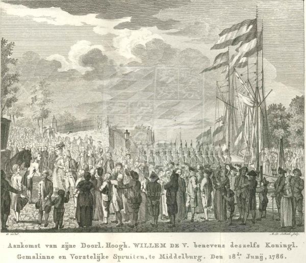 Het bezoek van Stadhouder Prins Willem V met z'n gemalin Prinses Wilhelmina aan Walcheren in 1786. Zeer waarschijnlijk bezocht hij ook het Stadhuis van Arnemuiden.