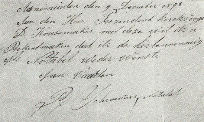 Bericht van Robbert Schroevers uit 1893.